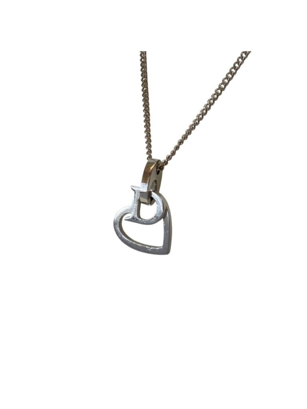 Dior Vintage Heart D Logo Pendant Silver Colored